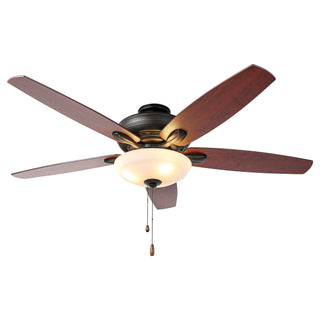 52" Traditional Pull Chain 5 Blades Downrod Flush Mount AC Motor Large Ceiling Fan with Light