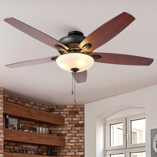 52" Traditional Pull Chain 5 Blades Downrod Flush Mount AC Motor Large Ceiling Fan with Light