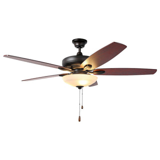52" Traditional Pull Chain 5 Blades Downrod Flush Mount AC Motor Large Ceiling Fan with Light