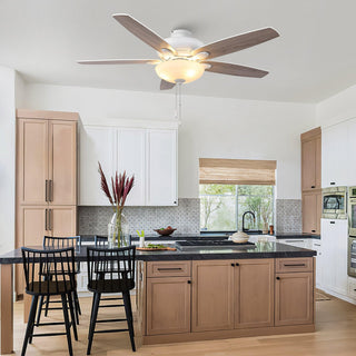 52" Traditional Pull Chain 5 Blades Downrod Flush Mount AC Motor Large Ceiling Fan with Light