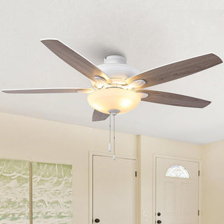 52" Traditional Pull Chain 5 Blades Downrod Flush Mount AC Motor Large Ceiling Fan with Light
