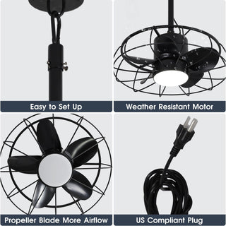 20 Inch Vistula Outdoor DC Motor Black Industrial Hanging Buckle Downrod Ceiling Fan with Light