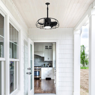 20 Inch Vistula Outdoor DC Motor Black Industrial Hanging Buckle Downrod Ceiling Fan with Light