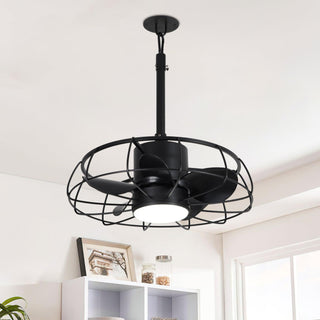 20 Inch Vistula Outdoor DC Motor Black Industrial Hanging Buckle Downrod Ceiling Fan with Light