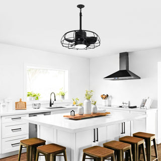 20 Inch Vistula Outdoor DC Motor Black Industrial Hanging Buckle Downrod Ceiling Fan with Light