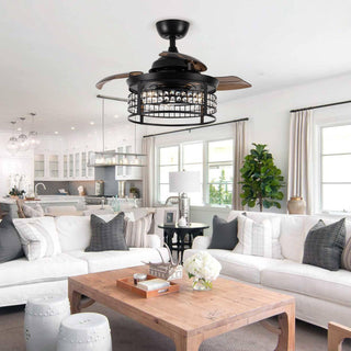 36" 3 Blades Downrod Mount AC Motor Industrial Modern Ceiling Fan with Lighting and Remote Control