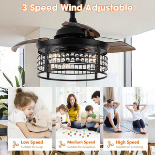 36" 3 Blades Downrod Mount AC Motor Industrial Modern Ceiling Fan with Lighting and Remote Control