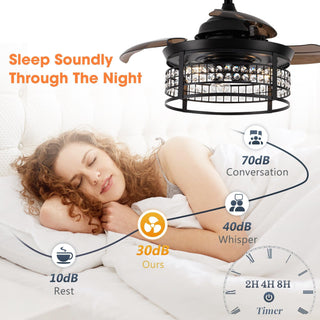 36" 3 Blades Downrod Mount AC Motor Industrial Modern Ceiling Fan with Lighting and Remote Control