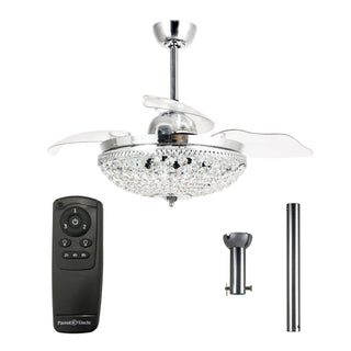 42" Servantes Modern Chrome Downrod Mount Crystal Ceiling Fan with Lighting and Remote Control