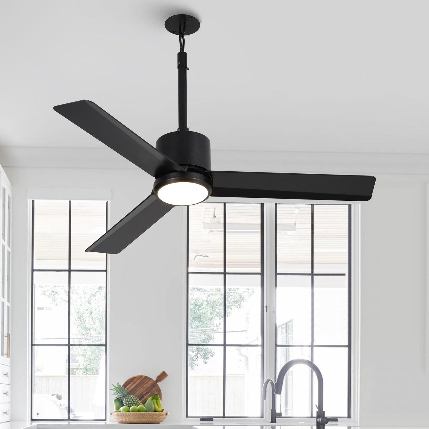 42 Inch Rhine Indoor/Wet Outdoor IP65 Black Anywhere Waterproof Ceiling Fan with LED Light and Convenient Hanging Hook