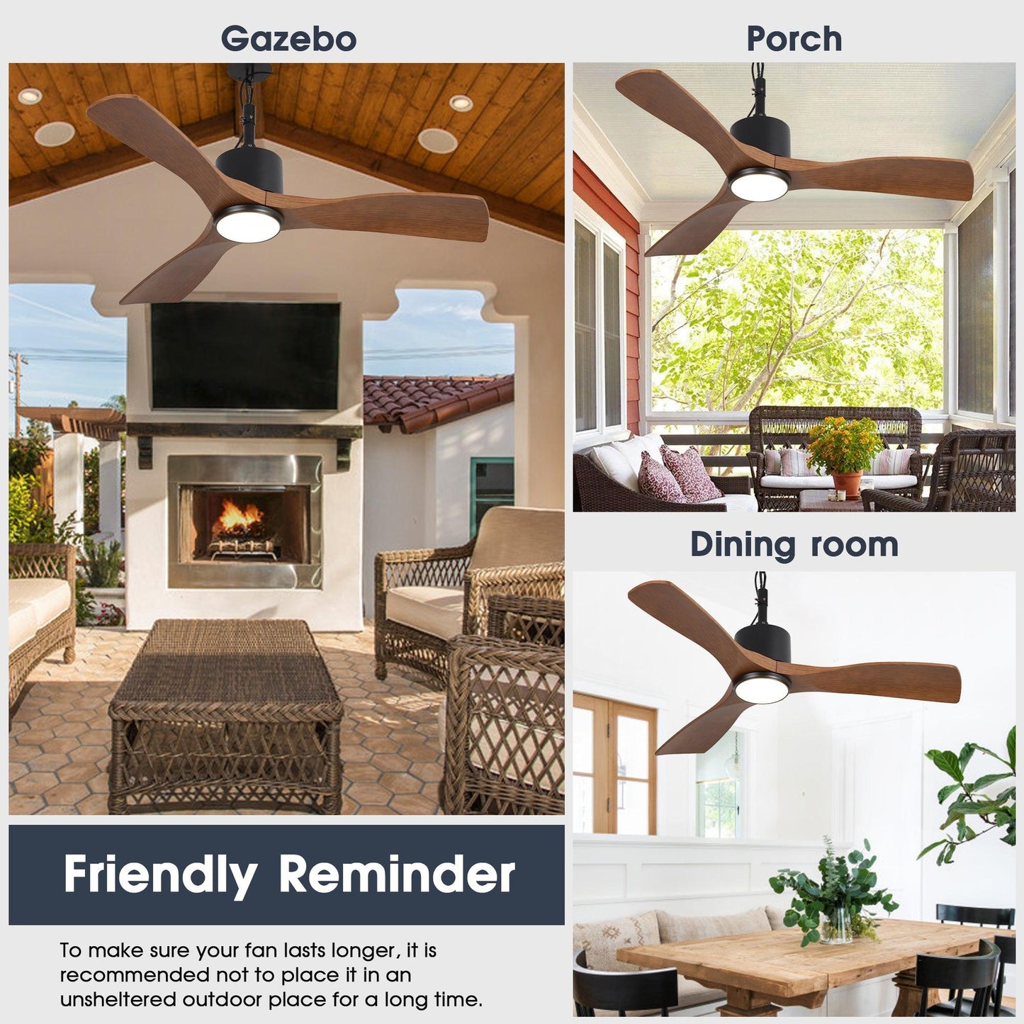 42 Inch Dniester IP65 Outdoor DC Motor Black Modern Hanging Buckle Downrod Ceiling Fan with Light