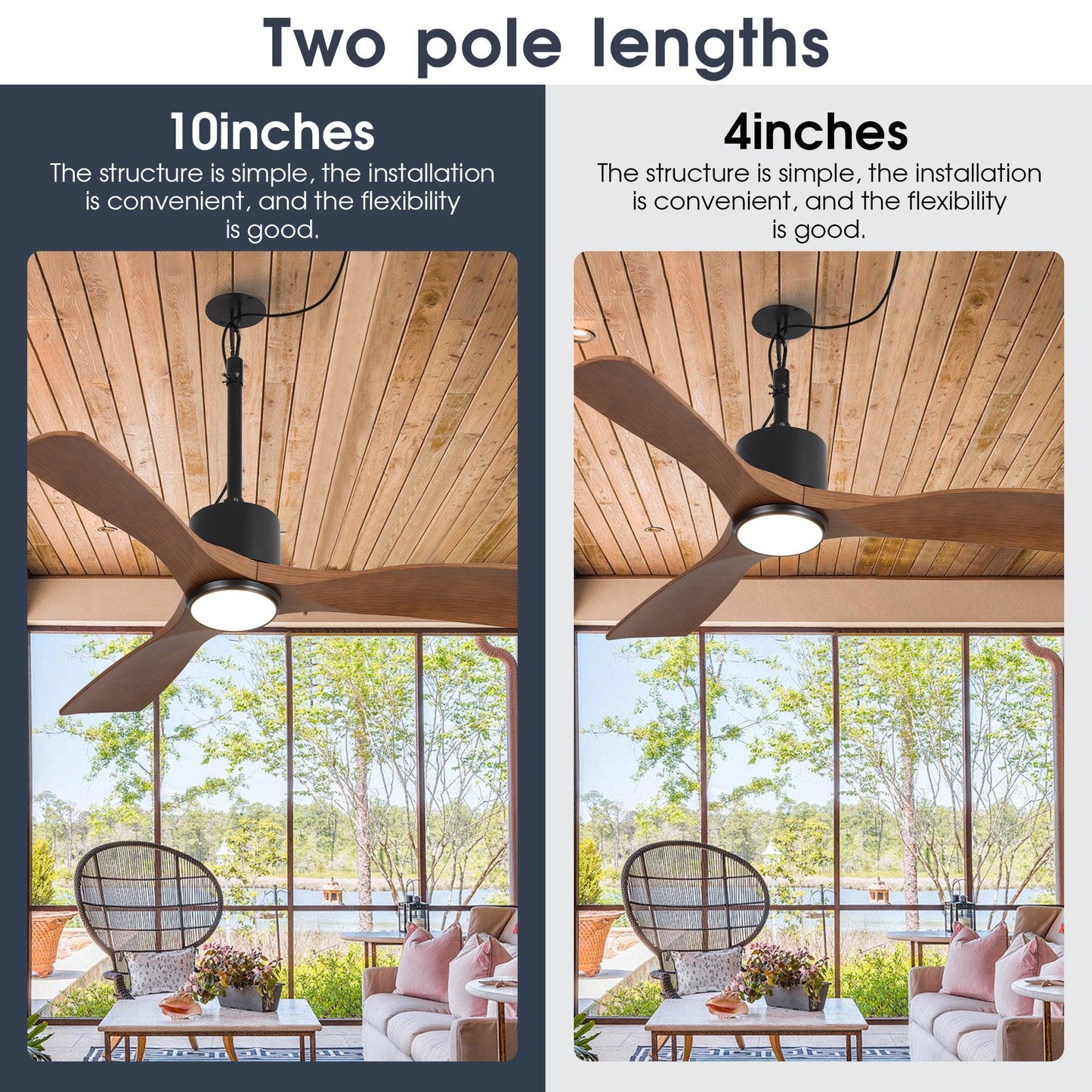 42 Inch Dniester IP65 Outdoor DC Motor Black Modern Hanging Buckle Downrod Ceiling Fan with Light