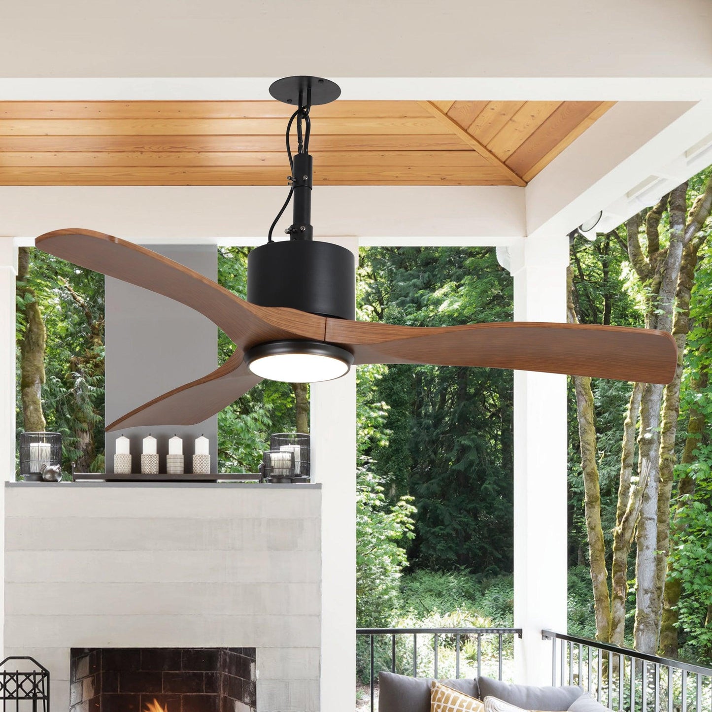 42 Inch Dniester IP65 Outdoor DC Motor Black Modern Hanging Buckle Downrod Ceiling Fan with Light