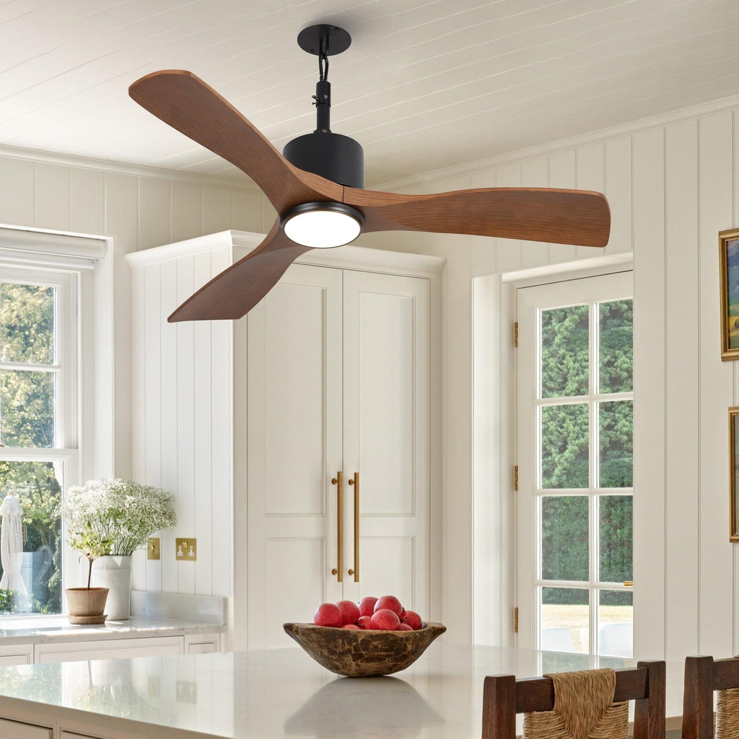 42 Inch Dniester IP65 Outdoor DC Motor Black Modern Hanging Buckle Downrod Ceiling Fan with Light