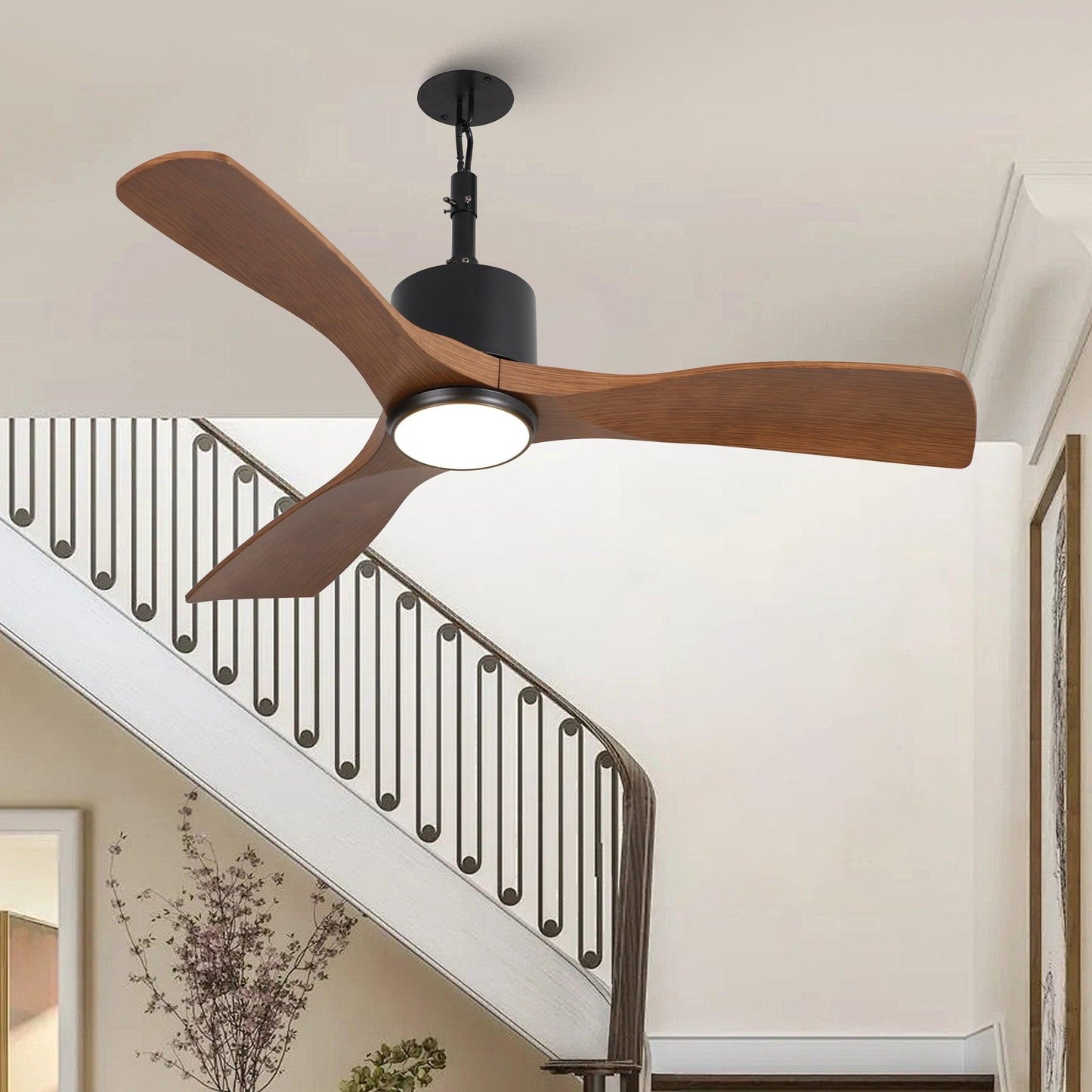 42 Inch Dniester IP65 Outdoor DC Motor Black Modern Hanging Buckle Downrod Ceiling Fan with Light
