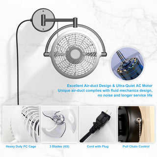 13" Industrial White Bathroom Ceiling Fan with Pull Chain