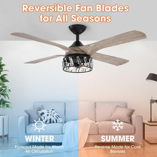 52" Tata Nagar Farmhouse Downrod Mount Reversible Crystal Ceiling Fan with Lighting and Remote Control