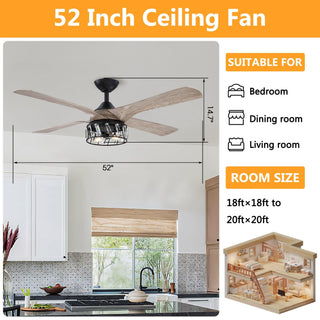 52" Tata Nagar Farmhouse Downrod Mount Reversible Crystal Ceiling Fan with Lighting and Remote Control