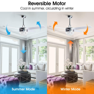 48" Dreyer Modern Chrome Downrod Mount Reversible Crystal Ceiling Fan with Lighting and Remote Control