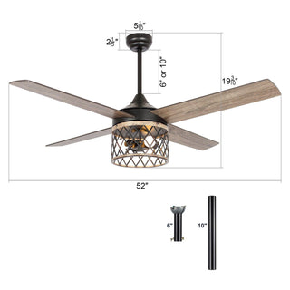 52" Mirelle Farmhouse Downrod Mount Reversible Ceiling Fan with Lighting and Remote Control
