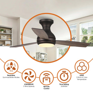 48" Beckette Farmhouse Flush Mount Reversible Ceiling Fan with Lighting and Remote Control