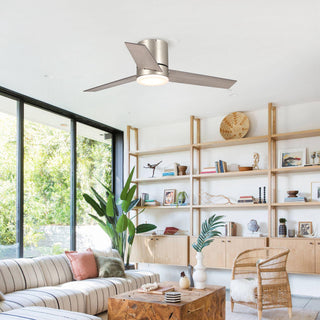 48" Satin Nickel Flush Mount Low Profile Ceiling Fan with LED Lighting