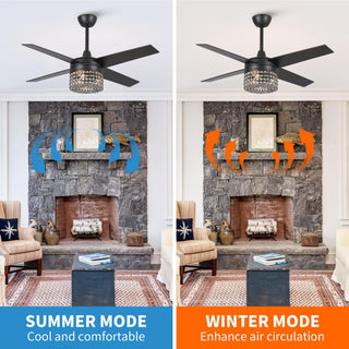 48" Pune Modern Downrod Mount Reversible Crystal Ceiling Fan with Lighting and Remote Control
