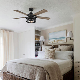 52" Lucknow Industrial Black Reversible Ceiling Fan with Lighting and Remote Control