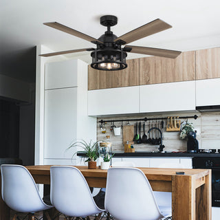 52" Lucknow Industrial Black Reversible Ceiling Fan with Lighting and Remote Control