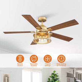 52" Lucknow Industrial Golden Reversible Ceiling Fan with Lighting and Remote Control