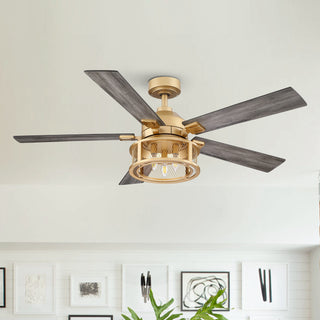 52" Lucknow Industrial Golden Reversible Ceiling Fan with Lighting and Remote Control