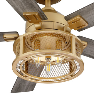 52" Lucknow Industrial Golden Reversible Ceiling Fan with Lighting and Remote Control