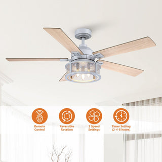 52" Lucknow Industrial Silver Reversible Ceiling Fan with Lighting and Remote Control