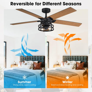 52" Prayag Industrial Black Downrod Mount Reversible Ceiling Fan with Lighting and Remote Control