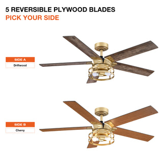 52" Prayag Industrial Golden Downrod Mount Reversible Ceiling Fan with Lighting and Remote Control