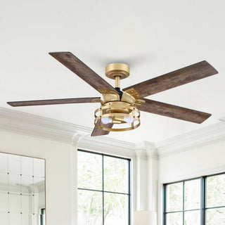 52" Prayag Industrial Golden Downrod Mount Reversible Ceiling Fan with Lighting and Remote Control