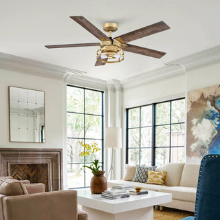 52" Prayag Industrial Golden Downrod Mount Reversible Ceiling Fan with Lighting and Remote Control