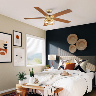 52" Prayag Industrial Golden Downrod Mount Reversible Ceiling Fan with Lighting and Remote Control