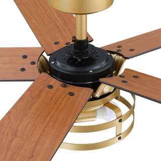52" Prayag Industrial Golden Downrod Mount Reversible Ceiling Fan with Lighting and Remote Control