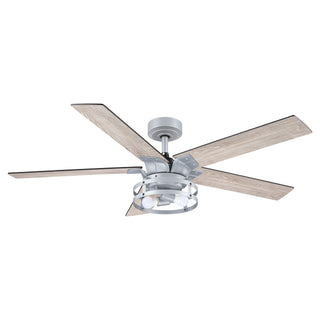 52" Prayag Industrial Silver Downrod Mount Reversible Ceiling Fan with Lighting and Remote Control