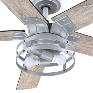 52" Prayag Industrial Silver Downrod Mount Reversible Ceiling Fan with Lighting and Remote Control