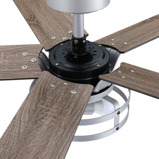 52" Prayag Industrial Silver Downrod Mount Reversible Ceiling Fan with Lighting and Remote Control