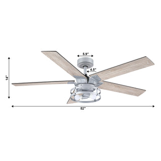 52" Prayag Industrial Silver Downrod Mount Reversible Ceiling Fan with Lighting and Remote Control