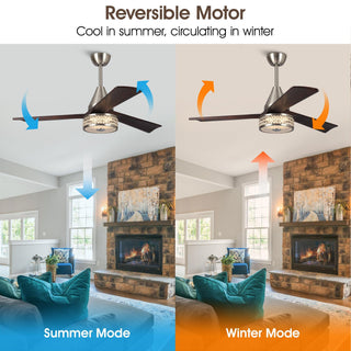 52" Farmhouse Satin Nickel Downrod Mount Reversible Crystal Ceiling Fan with Lighting and Remote Control