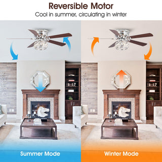 48" Modern Chrome Flush Mount Reversible Crystal Ceiling Fan with Lighting and Remote Control