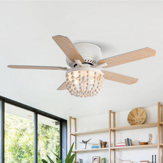 48" New Delhi Farmhouse Flush Mount Reversible Ceiling Fan with Lighting and Remote Control