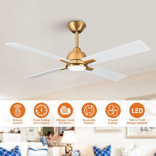 48" Linden DC Motor Downrod Mount Reversible Ceiling Fan with Lighting and Remote Control