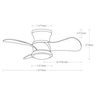 31" Mazon Modern DC Motor Flush Mount Reversible Ceiling Fan with LED Lighting and Remote Control
