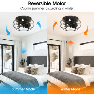 12" Mini Black Flush Mount Energy-Efficient Low Noise Design Low Profile Ceiling Fan with Light and Remote Control