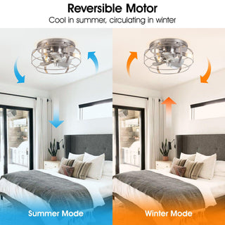 12" Mini Satin Nickel Flush Mount Energy-Efficient Low Noise Design Low Profile Ceiling Fan with Light and Remote Control